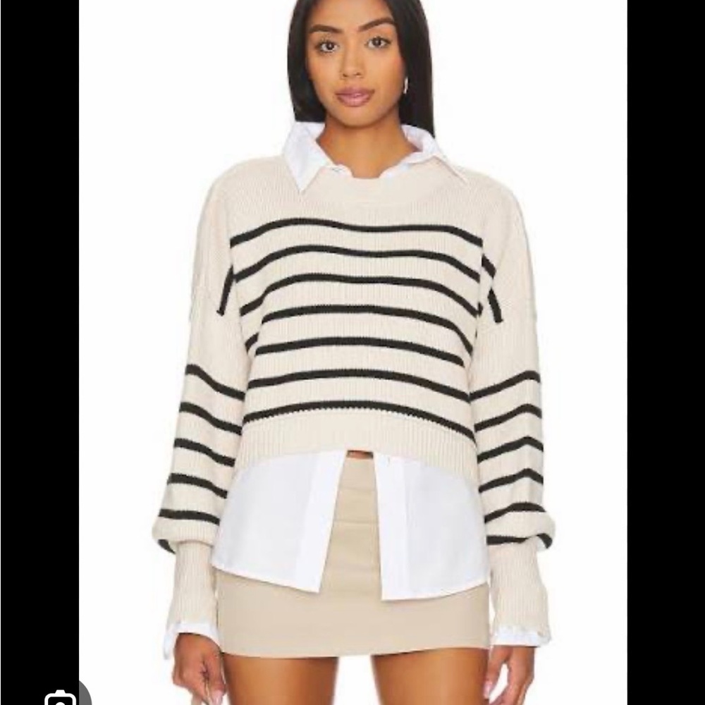 Free People Cream and Black Striped Cropped Easy Street, small